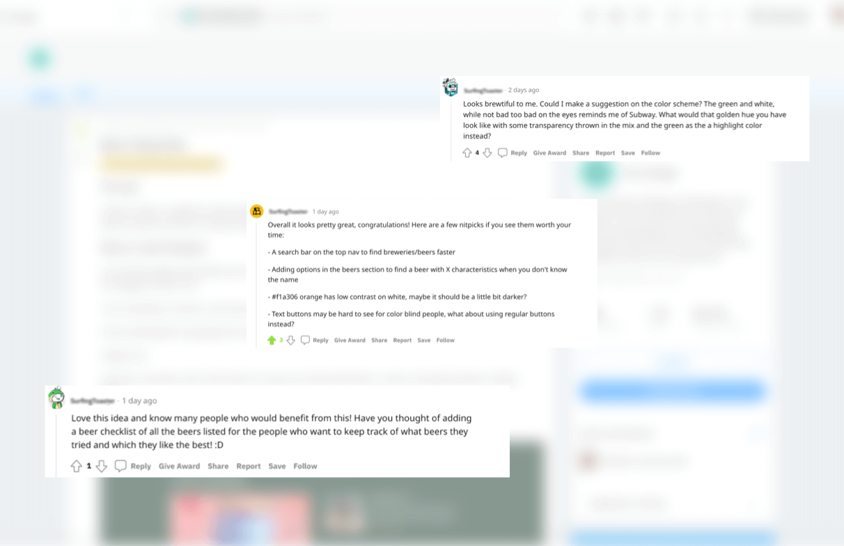 Examples of replies and feedback from reddit